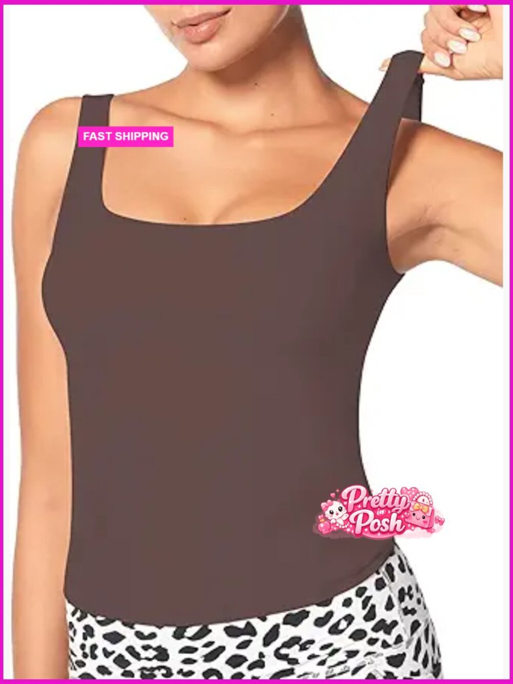 Double Lined Square Neck Sleeveless Tank Top for Women